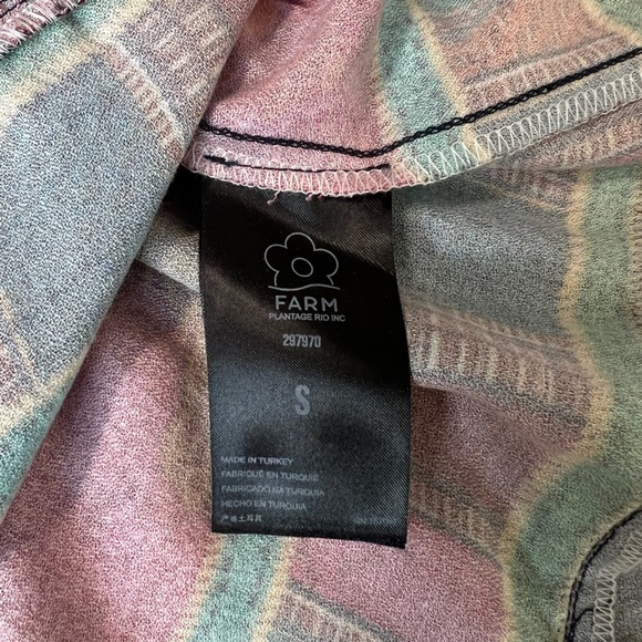 FARM Rio Mixed Patchwork Midi Dress Long Sleeve Tie Neck Size Small - Picture 7 of 10